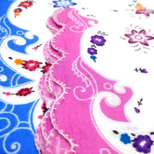 Set of 3 Ladies Women's Floral Flower Cotton Handkerchief Hankies - 13" x 13" - 8